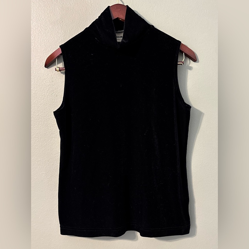 Velour Classic Black Tank Top w/ High Collar